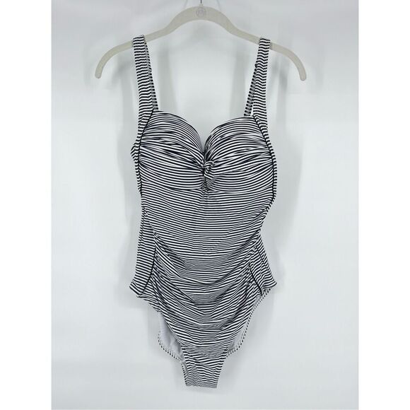 Nip Tuck Sorrento Stripe Joanne Twist Front One Piece Swim Suit Black Size US 10 - Picture 1 of 9